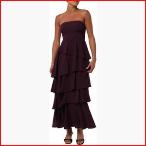 Strapless Tiered Midi Dress, Chiffon, Cocktail Party, Formal Wear